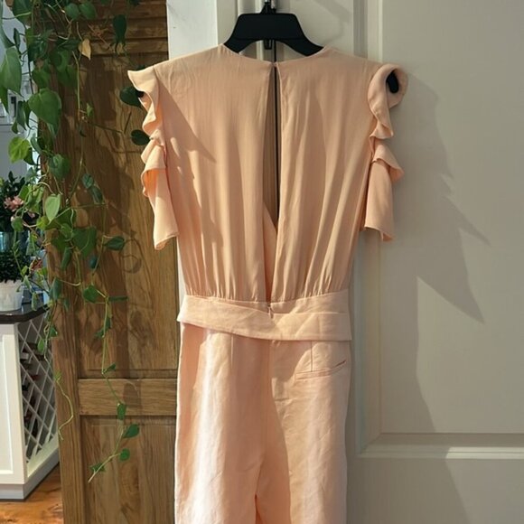 NEW MAJE xs Piruize Cold-shoulder Crepe And Stretch-twill Jumpsuit In Mandarine - Picture 9 of 11